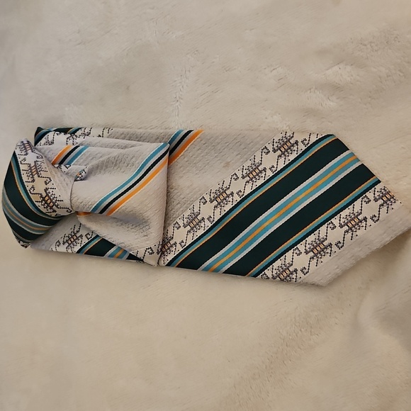 Vtg PRINCE BELLINI Striped Gray and Teal Clip-on Tie - Picture 2 of 7